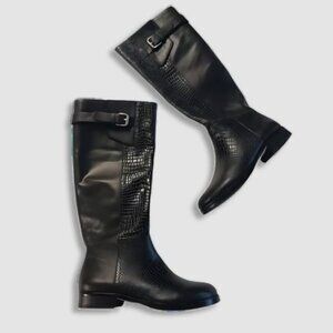 INC Genuine Leather Knee Boots Embossed Crocodile Texture Black Women's 5.5 NWOB